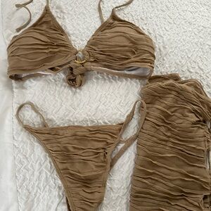 Tan ruched bikini set #beachwear